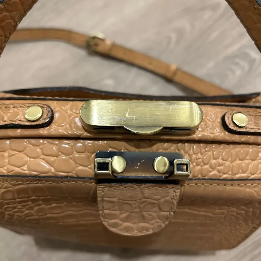 Patricia‎ Nash Nela Croc Embossed Leather Satchel Biscuit Top Handle Crossbody